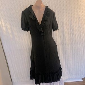 J.Crew Size 10 V Neck Black Silk/Polyester Ruffle Cuff Sleeve Dress NWT